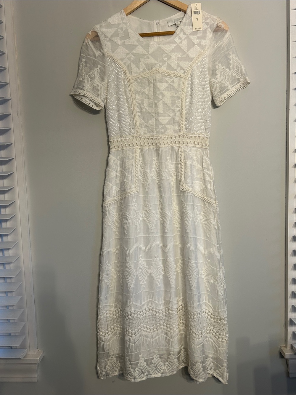 Anthropologie eri + ali Lace-Trim Midi Dress in Cream with Crochet Waist
